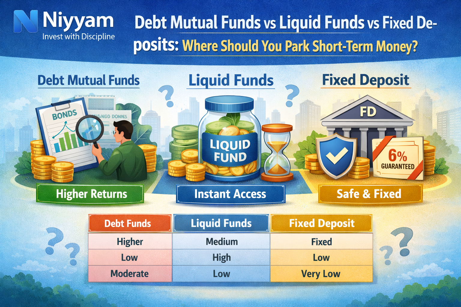 Debt Mutual Funds vs Liquid Funds vs Fixed Deposits: Where Should You Park Short-Term Money? (2026 Guide)